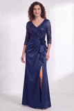 Sirena negra con escote en V y lentejuelas con volantes, vestido largo de madre de la novia con abertura