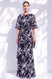 Vestido de madre de la novia largo con cuello de sirena floral salvia verde salvia