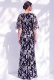 Vestido de madre de la novia largo con cuello de sirena floral salvia verde salvia