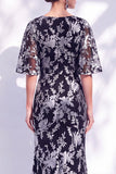 Vestido de madre de la novia largo con cuello de sirena floral salvia verde salvia