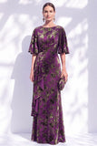 Vestido de madre de la novia largo con cuello de sirena floral salvia verde salvia