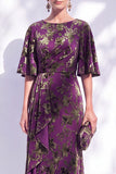 Vestido de madre de la novia largo con cuello de sirena floral salvia verde salvia