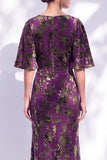 Vestido de madre de la novia largo con cuello de sirena floral salvia verde salvia