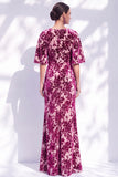 Vestido de madre de la novia largo con cuello de sirena floral salvia verde salvia