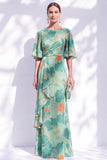 Vestido de madre de la novia largo con cuello de sirena floral salvia verde salvia