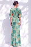 Vestido de madre de la novia largo con cuello de sirena floral salvia verde salvia