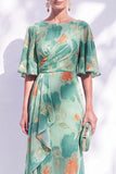 Vestido de madre de la novia largo con cuello de sirena floral salvia verde salvia