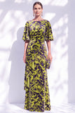 Vestido de madre de la novia largo con cuello de sirena floral salvia verde salvia