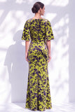 Vestido de madre de la novia largo con cuello de sirena floral salvia verde salvia