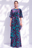 Vestido de madre de la novia largo con cuello de sirena floral salvia verde salvia