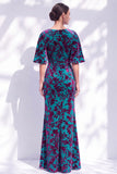 Vestido de madre de la novia largo con cuello de sirena floral salvia verde salvia