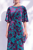 Vestido de madre de la novia largo con cuello de sirena floral salvia verde salvia