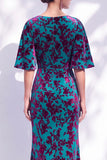 Vestido de madre de la novia largo con cuello de sirena floral salvia verde salvia