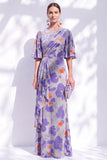 Vestido de madre de la novia largo con cuello de sirena floral salvia verde salvia
