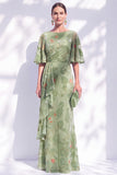 Vestido de madre de la novia largo con cuello de sirena floral salvia verde salvia