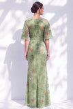 Vestido de madre de la novia largo con cuello de sirena floral salvia verde salvia