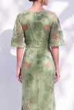 Vestido de madre de la novia largo con cuello de sirena floral salvia verde salvia