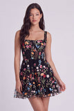 Corsé floral marfil A-Line de cuello cuadrado para mini vestido de graduación