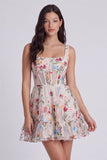 Corsé floral marfil A-Line de cuello cuadrado para mini vestido de graduación