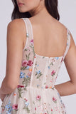 Corsé floral marfil A-Line de cuello cuadrado para mini vestido de graduación