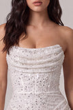 Corsé bodycon sin tirantes Pequeño vestido blanco con lentejuelas