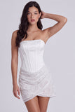 Corsé sin tirantes bodycon lentejuelas Vestido blanco pequeño con encaje en la espalda