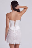 Corsé sin tirantes bodycon lentejuelas Vestido blanco pequeño con encaje en la espalda