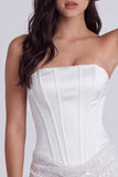 Corsé sin tirantes bodycon lentejuelas Vestido blanco pequeño con encaje en la espalda