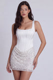 Corsé Bodycon, lentejuelas, vestido blanco pequeño con encaje en la espalda