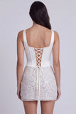 Corsé Bodycon, lentejuelas, vestido blanco pequeño con encaje en la espalda