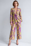 Trajes de mujer de dos piezas con solapa de dos piezas y un botón amarillo y morado