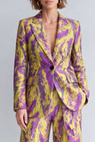 Trajes de mujer de dos piezas con solapa de dos piezas y un botón amarillo y morado