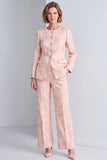 Trajes de baile rosa de dos piezas, cuello redondo, pecho sencillo, florales con bolsillos