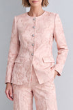 Trajes de baile rosa de dos piezas, cuello redondo, pecho sencillo, florales con bolsillos
