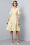 Vestido de trabajo midi floral con cuello redondo en línea A