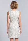 Mini vestido de trabajo bodycon con cuello redondo azul claro floral