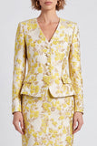Vestido de trabajo Midi color bodycon escote en V con escote en V y pecho sencillo amarillo claro con abertura
