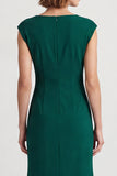 Vestido de trabajo midi de manga cerrada verde verde oscuro con manga cuadrada y abertura
