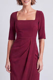 Vestido de trabajo midi midi de cuello cuadrado y escote cuadrado azul marino con abertura
