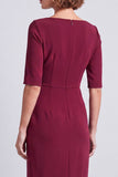 Vestido de trabajo midi midi de cuello cuadrado y escote cuadrado azul marino con abertura