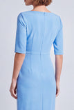 Vestido de trabajo midi midi de cuello cuadrado y escote cuadrado azul marino con abertura