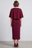 Vestido de trabajo midi Burgundy Bodycon escote en V con capa