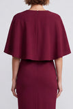 Vestido de trabajo midi Burgundy Bodycon escote en V con capa