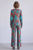 Trajes de mujer de dos piezas, de un solo pecho y escote en pico, azul y rojo