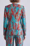 Trajes de mujer de dos piezas, de un solo pecho y escote en pico, azul y rojo