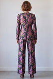 Trajes de baile de fin de curso de dos piezas con cuello cuadrado de flores negras y púrpura