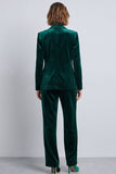 Trajes de mujer de dos piezas de solapa de terciopelo verde oscuro con doble cruzamento