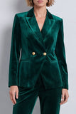 Trajes de mujer de dos piezas de solapa de terciopelo verde oscuro con doble cruzamento