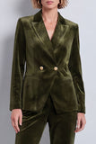 Trajes de mujer de dos piezas de solapa de terciopelo verde oscuro con doble cruzamento