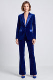 Trajes de mujer de corte ajustado de dos piezas de dos piezas de un solo botón con solapa de terciopelo azul real